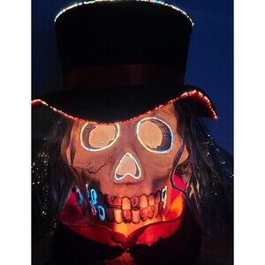 Fiber Optic Skeleton Skull Scarecrow In Top Hat Halloween
